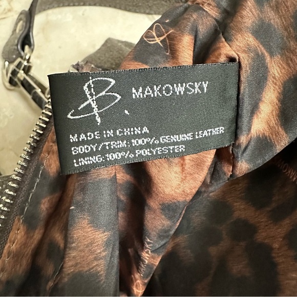 B. MAKOWSKY LEATHER HOBO FOLDING SATCHEL SHOULDER TOTE BAG GRAY SHIMMER PURSE - Picture 8 of 10